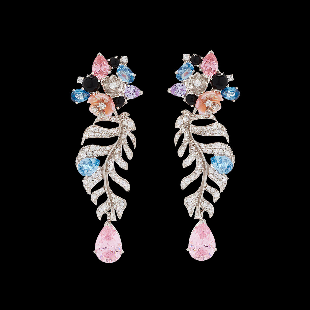 Rose Quartz Palm Earrings, Earring, Anabela Chan Joaillerie - Fine jewelry with laboratory grown and created gemstones hand-crafted in the United Kingdom. Anabela Chan Joaillerie is the first fine jewellery brand in the world to champion laboratory-grown and created gemstones with high jewellery design, artisanal craftsmanship and a focus on ethical and sustainable innovations.